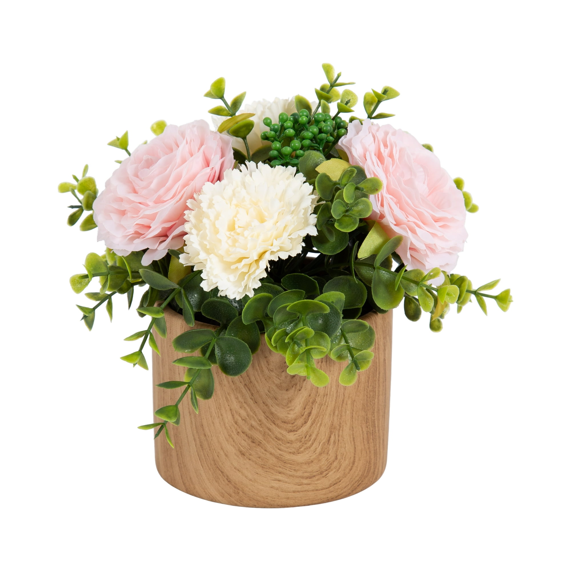 Better Homes & Gardens 4.5 in Artificial Floral Arrangement in Woodgrain Ceramic Container