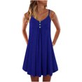 thumbnail image 1 of Leutsin Ladies V-neck Mid-Waist Loose Button Solid Color Sleeveless Suspender Dress, 1 of 5
