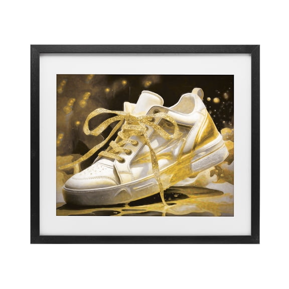 Stupell Industries Splashy Gold Sneaker Black Framed Print Under Glass, design by Grotto Studios