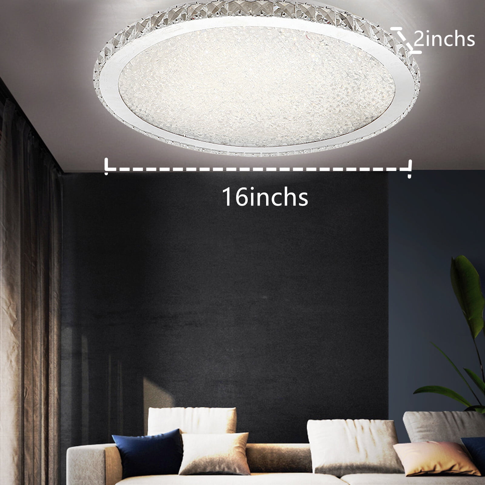 30W Crystal LED Ceiling Light Fixture Pendant Lamp Flush-Mount Chandelier for Kitchens, Living Rooms