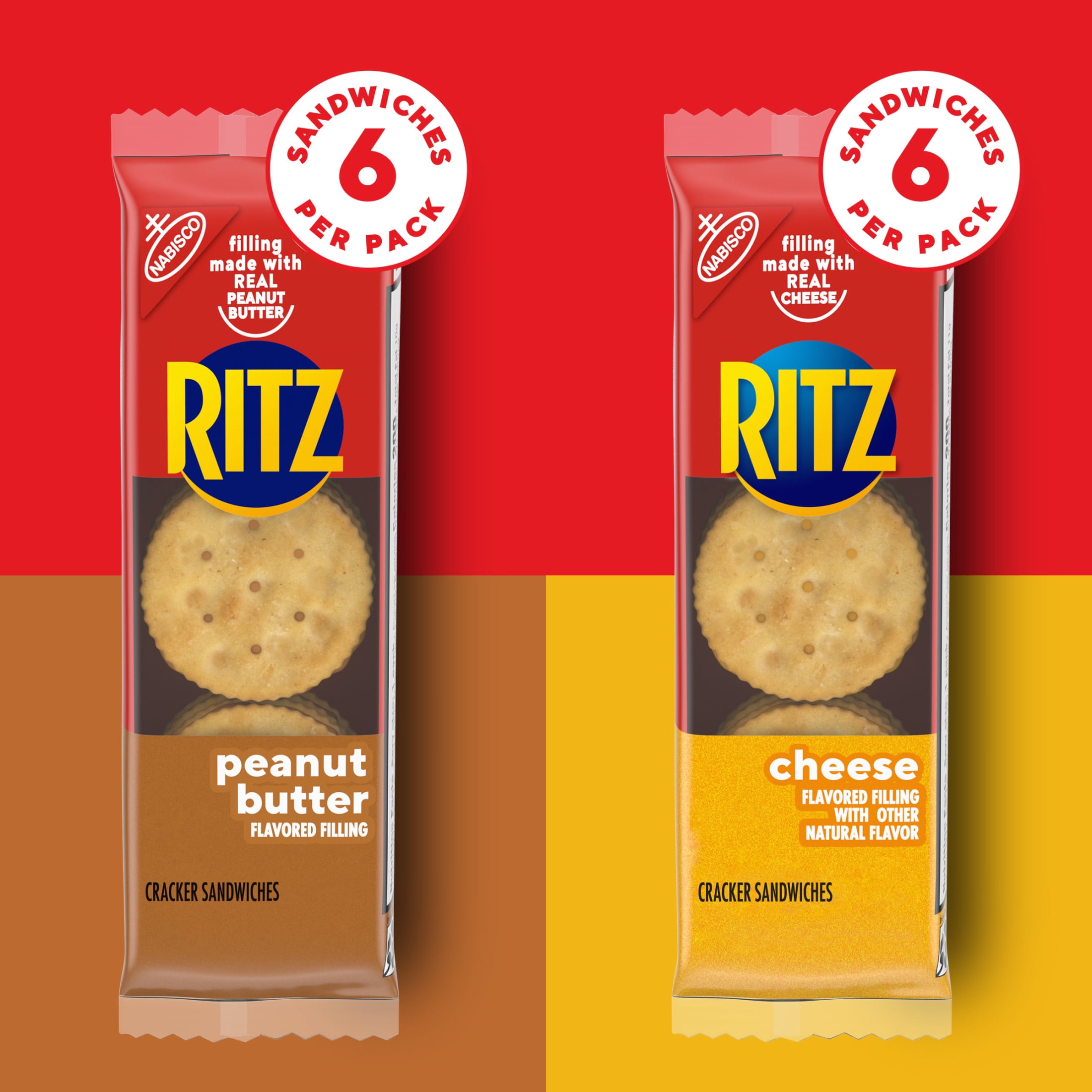 RITZ Peanut Butter and Cheese Sandwich Crackers Variety Pack, Lunch Snacks, 32 Snack Packs