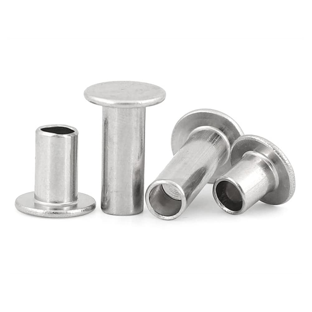 100 Pieces 304 Stainless Steel Large Flat Head Half Hollow Shank Rivets M2.5x20mm