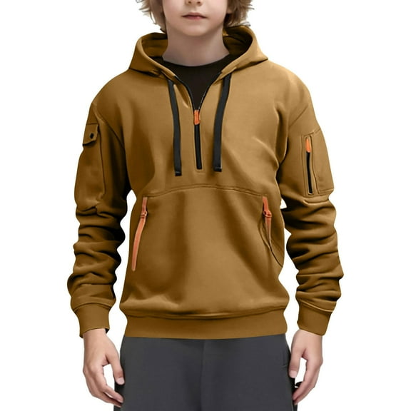 ZOYOEN Boys Fashion Hooide Pullover- Regular Fit Casual Long Sleeve Kids Sweatshirt Brown Size 14 Years