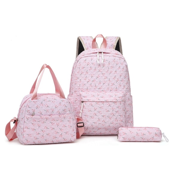 BUTIED Schoolbag Set Floral Prints Backpack Lightweight Textured Fabric Bookbag with Crossbody Lunch Bag Pencil Pouch, Perfect for College & 6-15