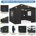 thumbnail image 5 of HOTEEL 10x10 Pop up Canopy with Sidewalls,Waterproof Tent for Parties Wedding Event,Instant Outdoor Gazebos with Carry Bag,Stakes,Ropes & Sandbags,Black, 5 of 8