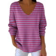 thumbnail image 2 of ClodeEU Women Striped Long Sleeve T Shirt ,V Neck Blouse , Loose Casual Tops Hot Pink,Womens Plus XXXXXL, 2 of 6