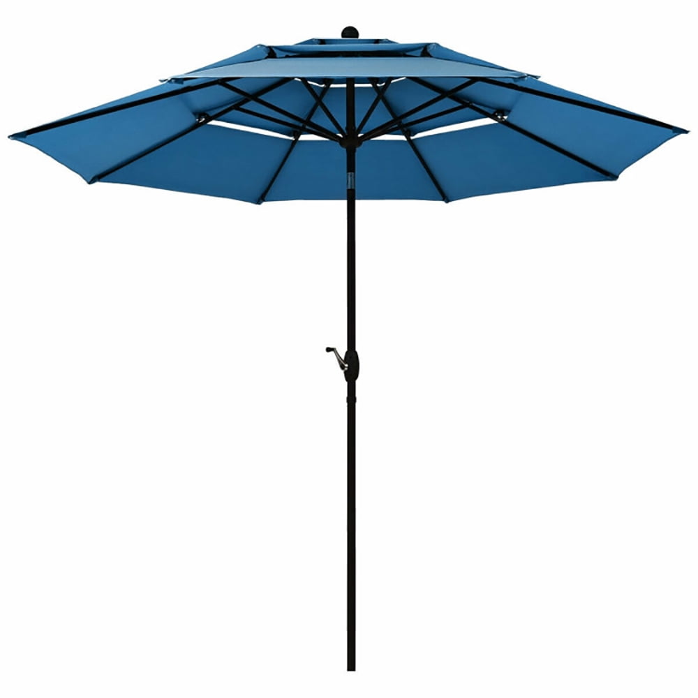 Aimee Lii 10' 3 Tier Patio Umbrella Aluminum Sunshade Shelter Double Vented without Base, Table Umbrella Outdoor Patio, Blue