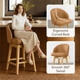 thumbnail image 4 of ReNest 27" Counter Height Bar Stools, Upholstered Barrel Back Barstools with Solid Wood Legs & Footrest, for Kitchen Island & Home Bar, Camel Faux Leather, Set of 2, 4 of 16