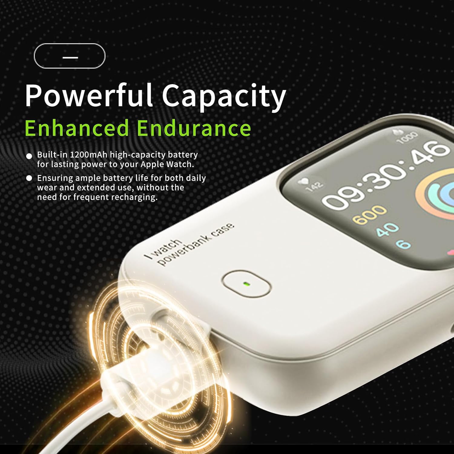 Mobile Power for Apple Watch, Wearable Design Wireless Magnetic iWatch Charger, 1200mAh, Smart Watch Charger for Apple Watch 9/8/7/6/5/4/UYTRA/UfYTRA 2 (Beige, 44mm/45mm/46mm)