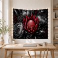 thumbnail image 5 of Red Protea Flower with Dark Glossy Leaves, Moody Dramatic Boho for Nature Lovers, Vintage Floral Wall Art, Housewarming Gift, Tapestry Wall Hanging for Bedroom and Living Room, 5 of 7