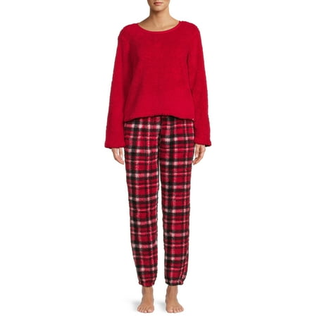 Jessica Simpson Women's Faux Sherpa Top, Pants, Shorts and Hair Scrunchie Sleep Set, 4-Piece