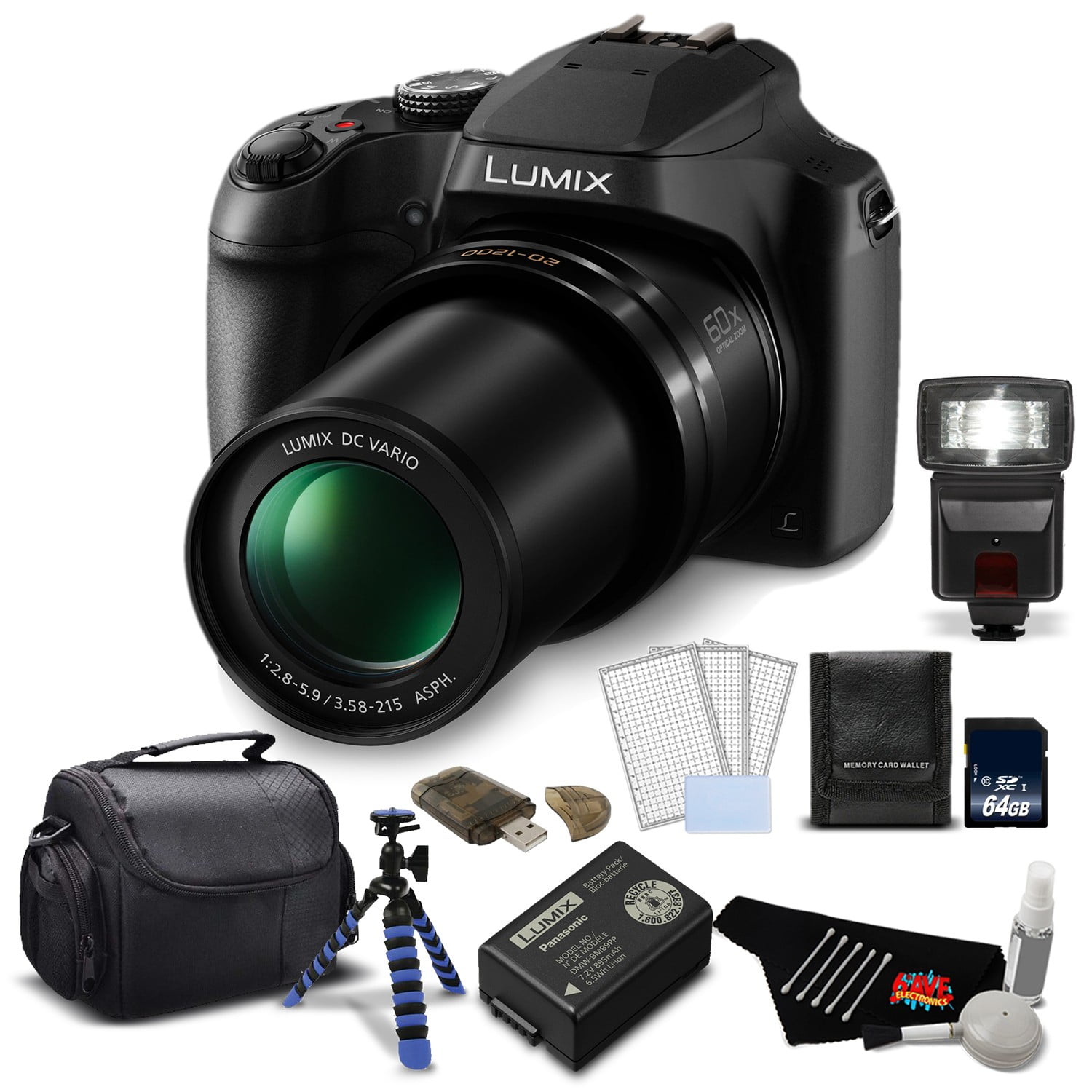 Panasonic Lumix DCFZ80 60X Zoom Camera Bundle with 64GB Memory Card