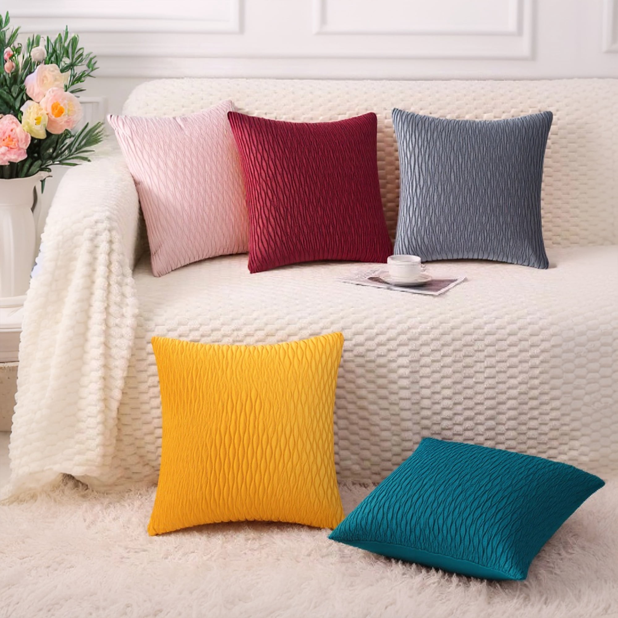 Unique Bargains Throw Pillow Covers Striped Velvet Rectangular Orange 18" x 18"