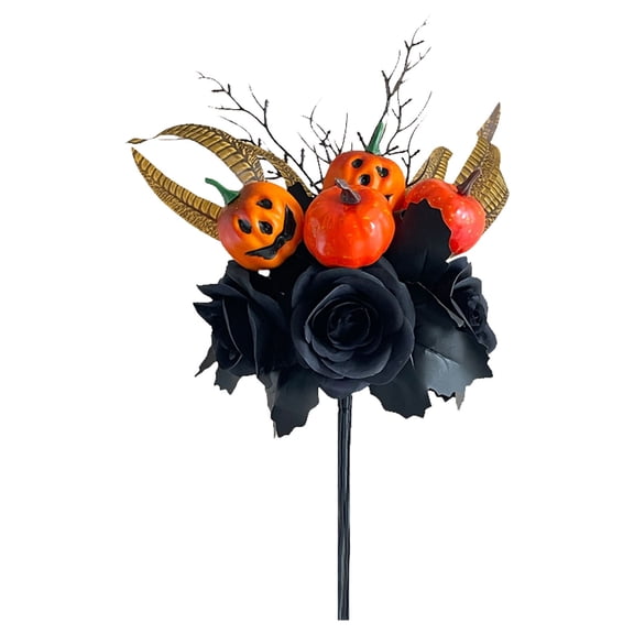Halloween Decorations Indoor Outdoor - Halloween Black Decorative Flower Vase - Halloween Artificial Flowers Decorations Black Roses Pumpkins With Vase Arrangements Halloween Table Centerpiece