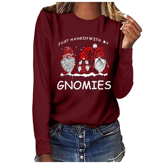 EQWLJWE Hoodies for Teen Girls Cute Gnome Print Pullover Gnome Print Long Sleeve Loose Valentine's Day Tops