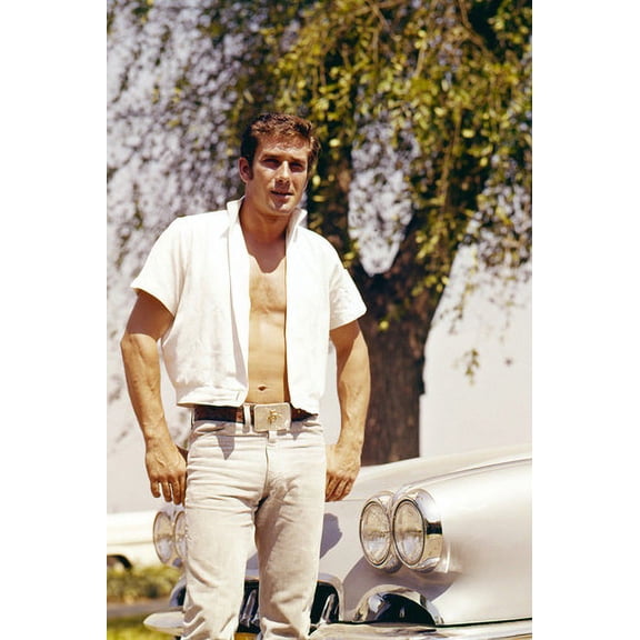 Robert Fuller in open shirt hunky pose by vintage car 24x36 Poster