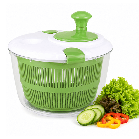 Large 5 Qt Salad Spinner with Lid, Manual Vegetable Dryer with Double-Lock Handle, Quick Lettuce Spinner & Fruit Washer
