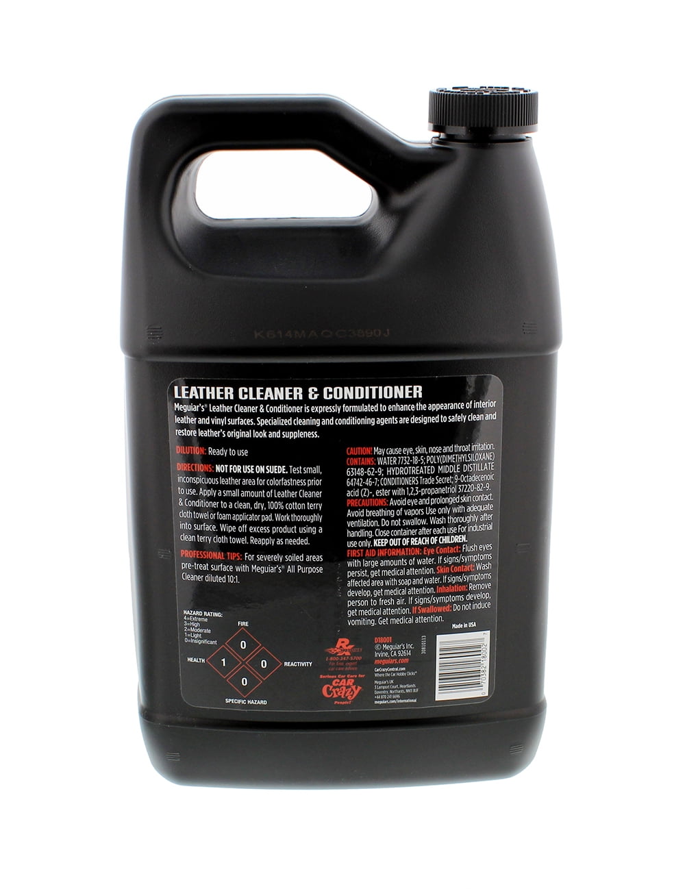 Meguiar's D18001 Detailer Leather Cleaner & Conditioner, 1 Gallon