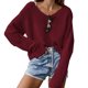 thumbnail image 1 of Suéter de cuello en V de gran tamaño fuera del hombro Slouchy manga larga suéter de color sólido para mujeres vino rojo S, 1 of 5