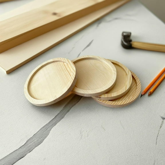 Round Welled Pinewood Coasters by Make Market – Unfinished Wood - Ideal for Resin - Paint - & DIY Crafts - 4.1" Diameter - 12 Pack