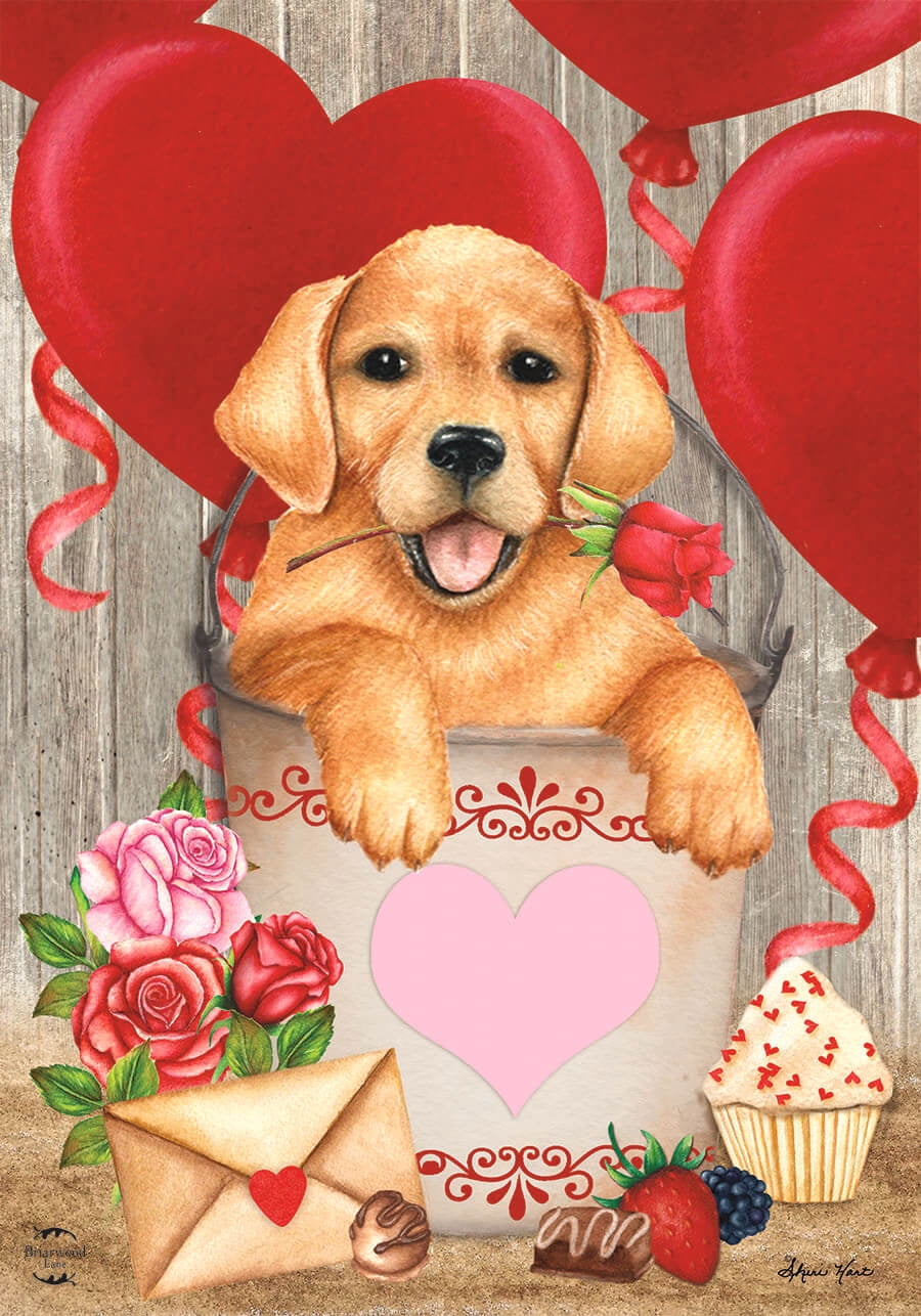 Valentine's Puppy House Flag Love Letter Roses 28" x 40" Briarwood Lane 