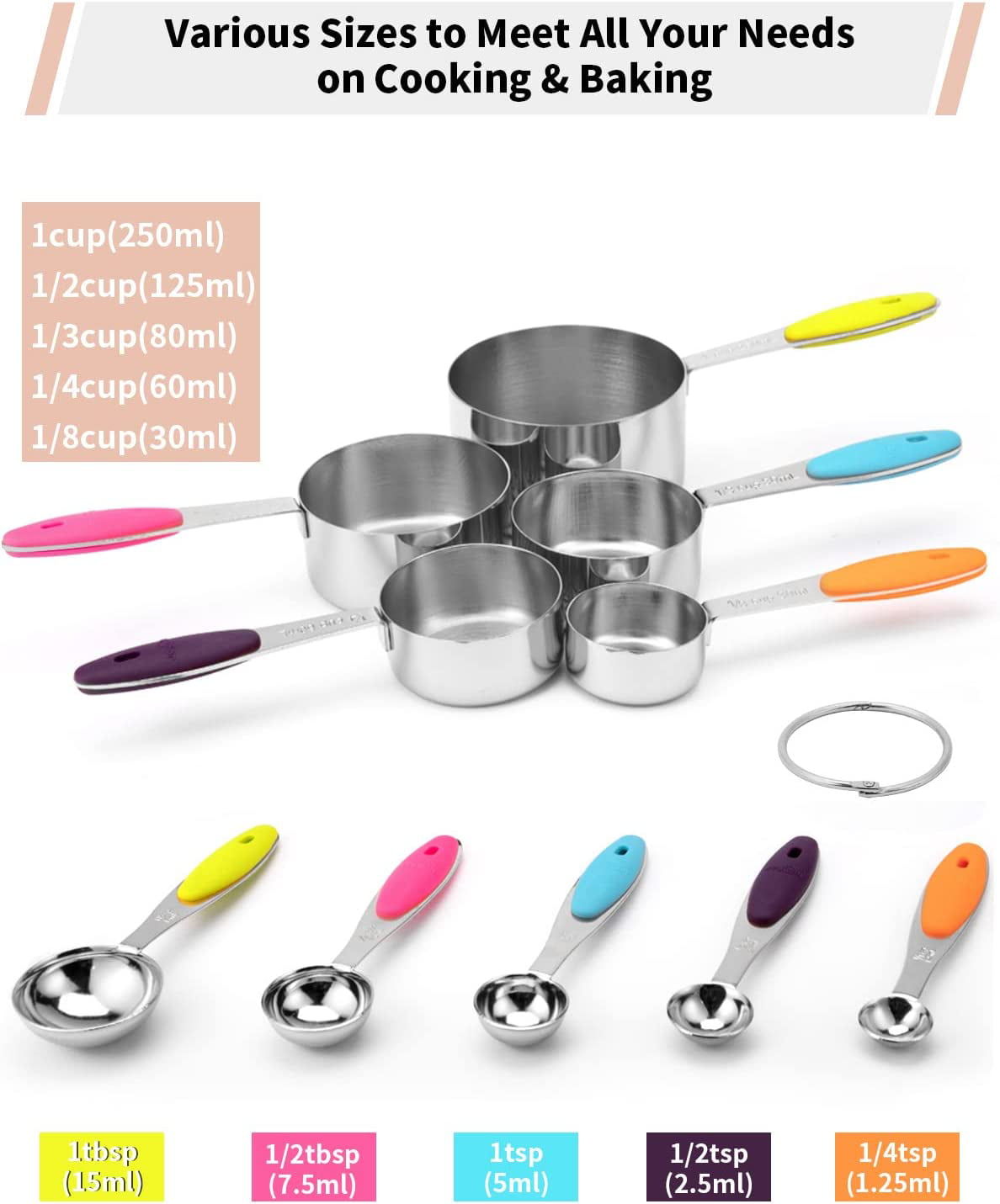  Measuring Cups and Spoons Set Of 10, Colorful Measuring Cups  Stainless steel, Liquid Measuring Cups and Dry Measuring Cup Set, Upgraded measuring  Cups, First Choice For Kitchen Baking: Home & Kitchen