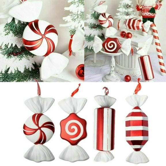 DIY Red White Candy Ornament Christmas Tree Hanging Candy Decoration Christmas Candy Pandents