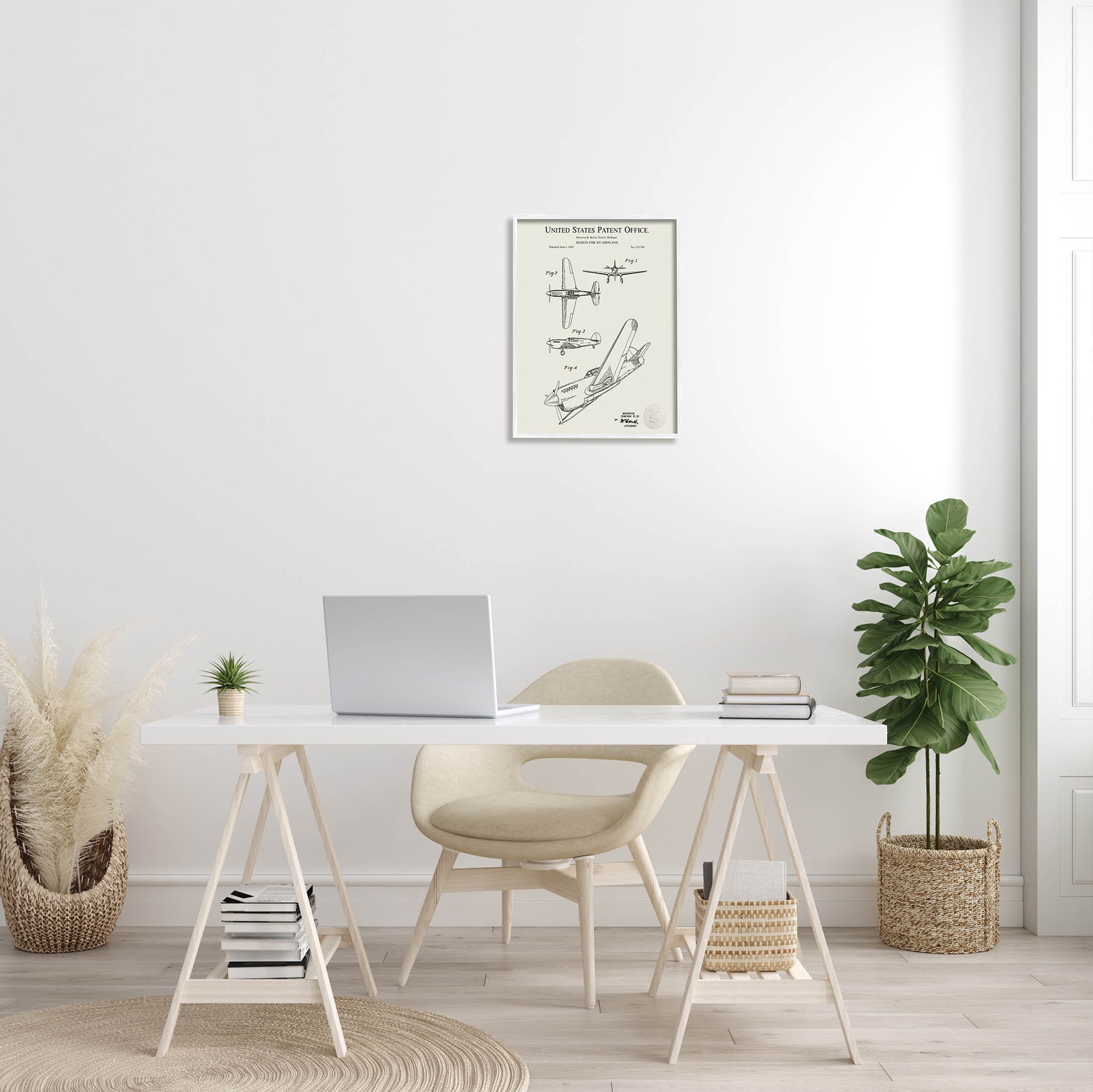 Stupell Industries Aircraft Patent Diagram Chart Graphic Art White Framed Art Print Wall Art, Design by Karl Hronek