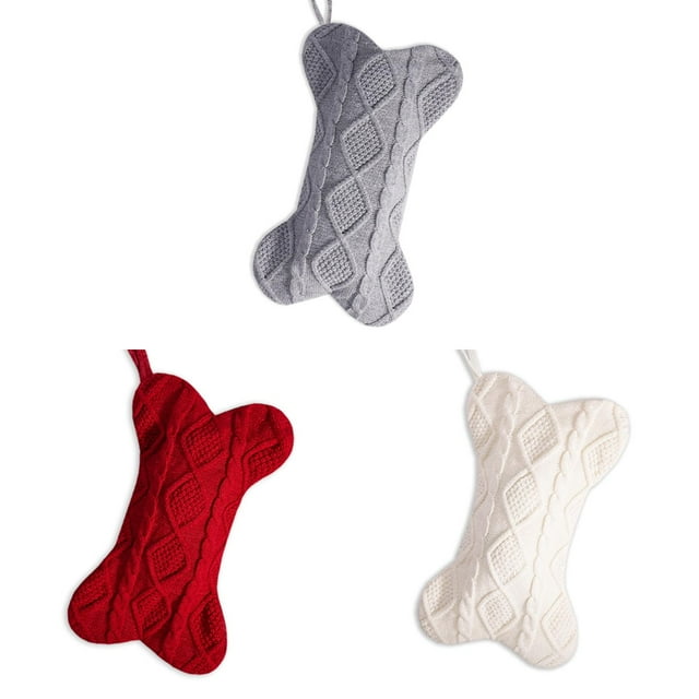 Extra Large 16.5 Inch Bone Shape Knit Christmas Stocking for Dogs Pets Double Sided Pet Stocking Holiday Hanging Decor for Cats and Other Family Animals Christmas Celebration