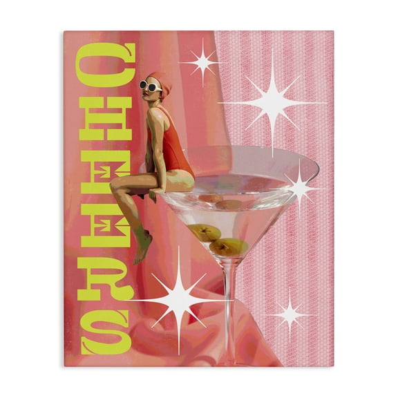 Stupell Industries Mid-Century Cheers Retro Drink & Swimmer Canvas Art, 16 x 20, by Lil' Rue