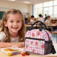 thumbnail image 4 of Xoenoiee Pink Strawberry Bow Plaid Print Backpack School Bag with Lunch Bag for Girls Kids School Backpack with Pencil Case Elementary Preschool Primary Bookbag Schoolbag Rucksack 3 in 1, 4 of 6