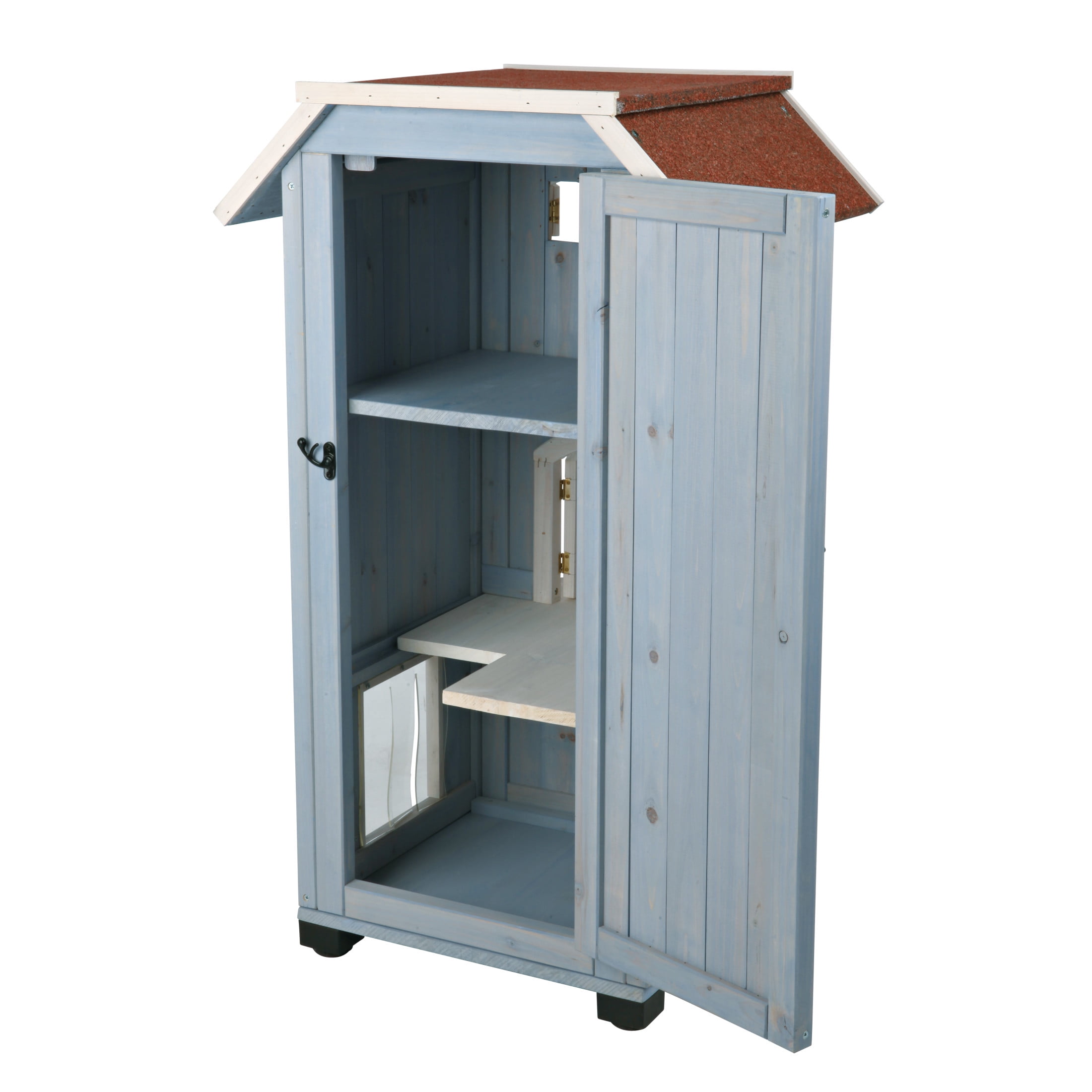TRIXIE natura 3-Story Weatherproof Small Outdoor Cat House with 2 Entrances, Blue