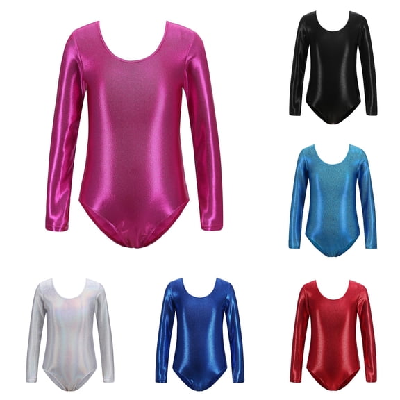 TBWNWG Girls Long Sleeved Gymnastics Leotard Shiny Dance Ballet Classic Yoga Bodysuit Tumbling Outfit for Wear