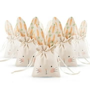 SENIURIS Easter Bunny Gift Bag, Linen Sweet Candy Drawstring Bags Tea Party Favors Decorations Supplies. (6 Packs)
