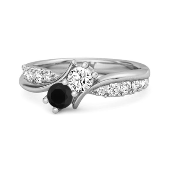 0.10 Ct Round Cut Black Spinel Two Stone Swirl 925 Sterling Silver Women Valentines Day Gifts Ring