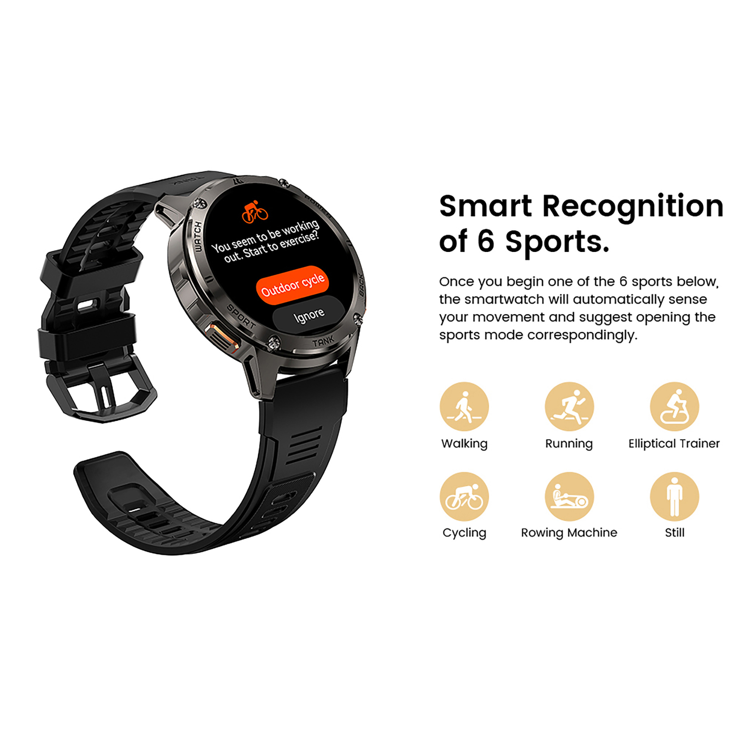 KOSPET TANK T3 Special Edition 1.43-In. AMOLED Smartwatch with Stainless Steel Band (Black), P-TS003-B