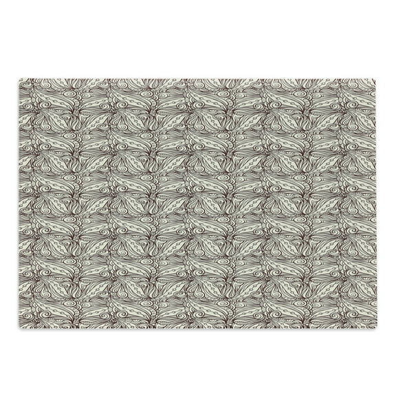 Brown Paisley Cutting Board, Intertwined Abstract Leaves Curvy Ornaments Nature Theme Print, Decorative Tempered Glass Cutting and Serving Board, in 3 Sizes, by Ambesonne