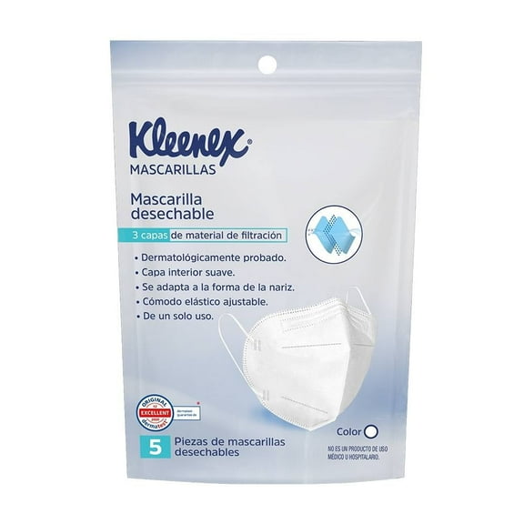 Mascarillas Kleenex desechables color blanco 5 pzas