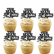 18pcs Black Glitter The Man The ITL1 Myth The Legend Dessert Cupcake for Daddy Father's Day Theme Decor Supplies Man Male Happy Birthday Family Party Decorations
