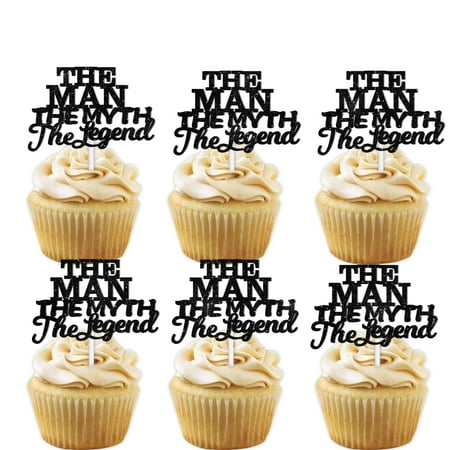18pcs Black Glitter PriNst The Man The Myth The Legend Dessert Cupcake for Daddy Father's Day Theme Decor Supplies Man Male Happy Birthday Family Party Decorations