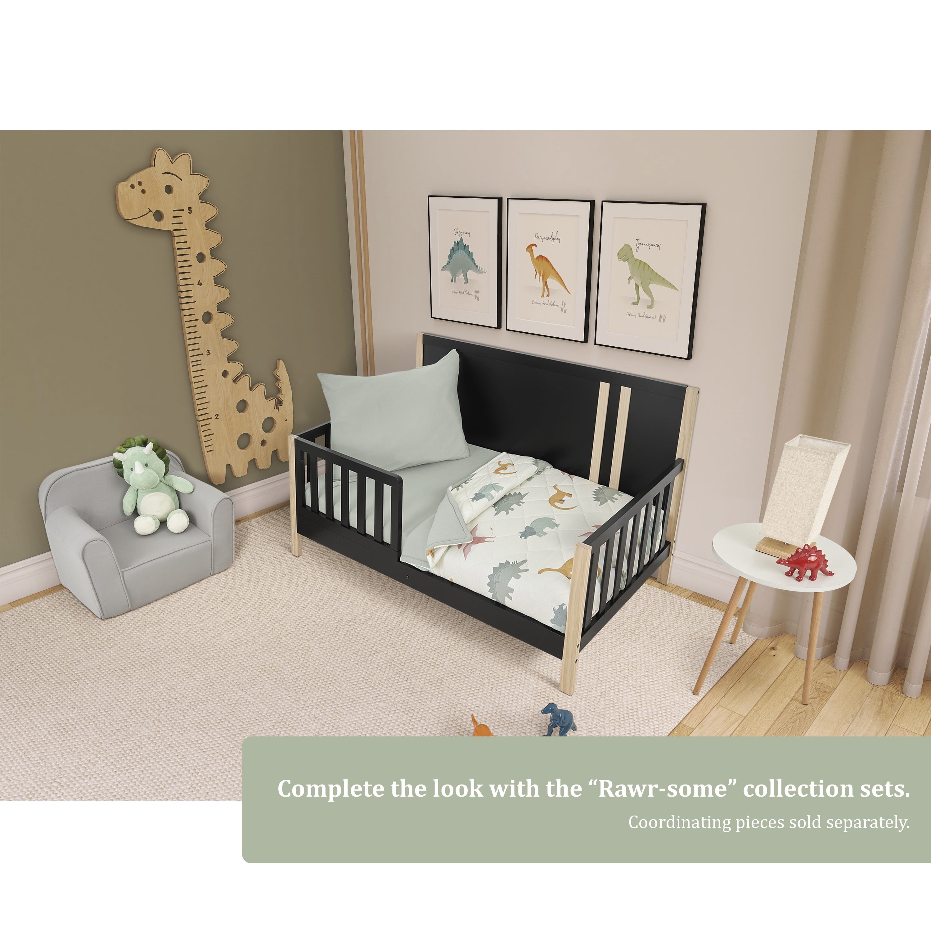 Evolur RawrSome Collection ( 2pc Sheet Set ), Light Sage Green & Dinosaur Print