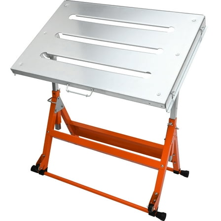 KFFKFF Welding Table 30" x 20", 400lbs Capacity, Steel Workbench with Wheels, Foldable Design, 1.1" Slots, Adjustable Height, Tilt Angles, and Retractable Rails