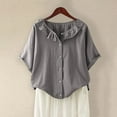 thumbnail image 4 of Olyvenn Women's Lightweight Loose Babydoll Tops Collar Button Down Linen Shirts Top Blouse Short Sleeve Summer Loose Shirts Gray XXL, 4 of 6
