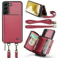 thumbnail image 4 of ELEHOLD Crossbody Wallet Phone Case for Samsung Galaxy S22 Plus, Zipper Pocket Card Holders Detachable Crossbody Strap Lanyard RFID Blocking Soft Leather Protective Case,Red, 4 of 9