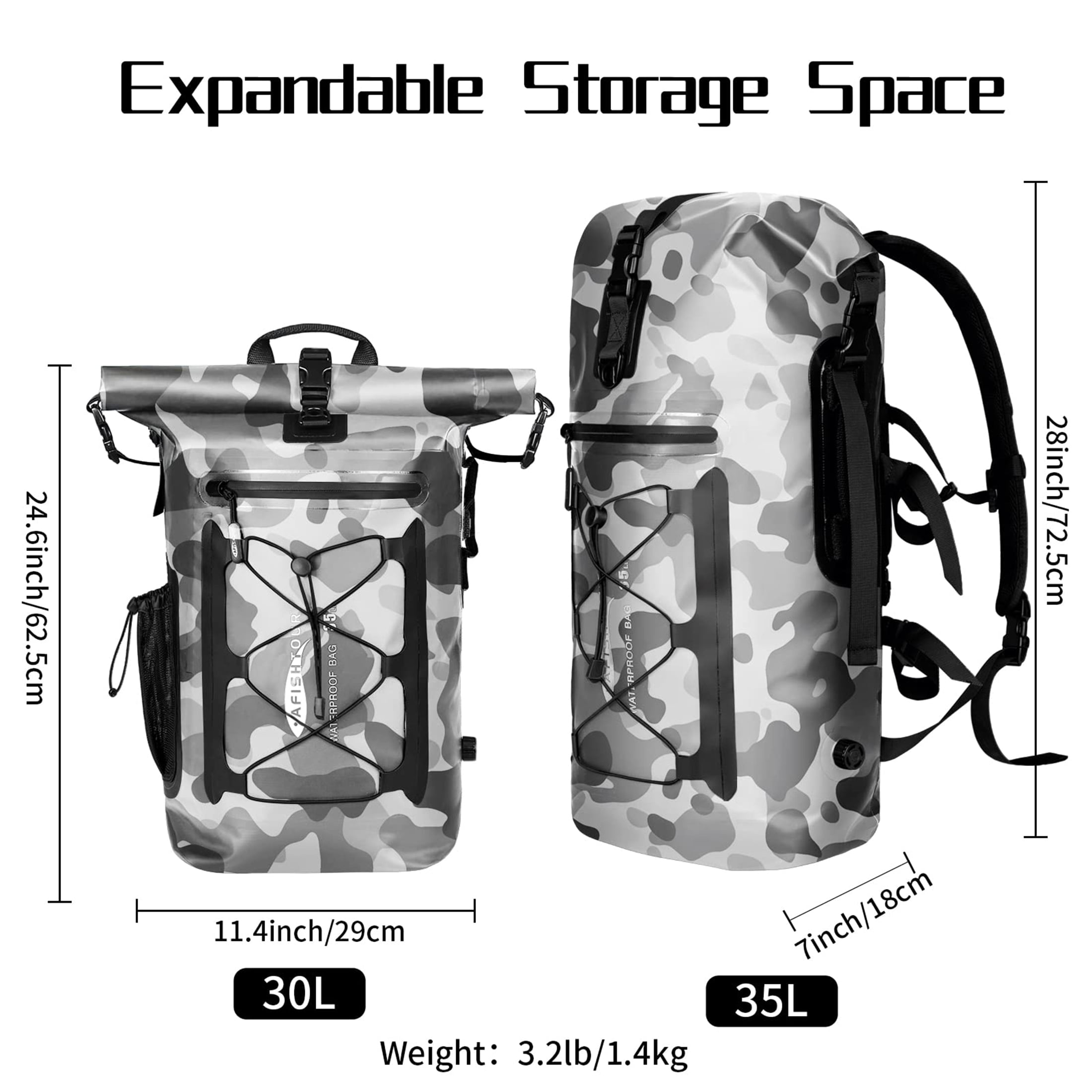 AFISHTOUR Dry Bag Waterproof Backpack, 35L Roll Top Floating Dry Backpack for Kayaking, Hiking, Camping, Travel (Grey)