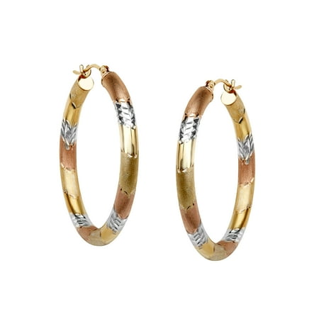 Three Stripe Hoop Earrings in 10kt Two Tone Gold-Bonded Sterling Silver