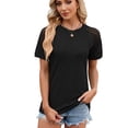thumbnail image 4 of HAOYUNL Womens Summer T-Shirt Tees Short Sleeve Top Cotton T Fashion Crewneck Loose Blouses Solid Color Tees S-XXL, 4 of 9