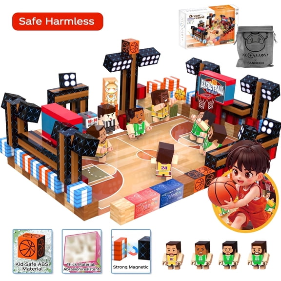 NCOSMOS 148PCS Magnetic Building Block Set, STEM Construction Toy for Boys Girls Ages 3 , Magnet Building Cube, Creative Educational Gift(Basketball)