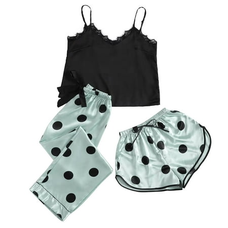 

Womens Pajamas Print Push Up Three Pieces Sleeveless Shorts Underwear Sleepwear Women