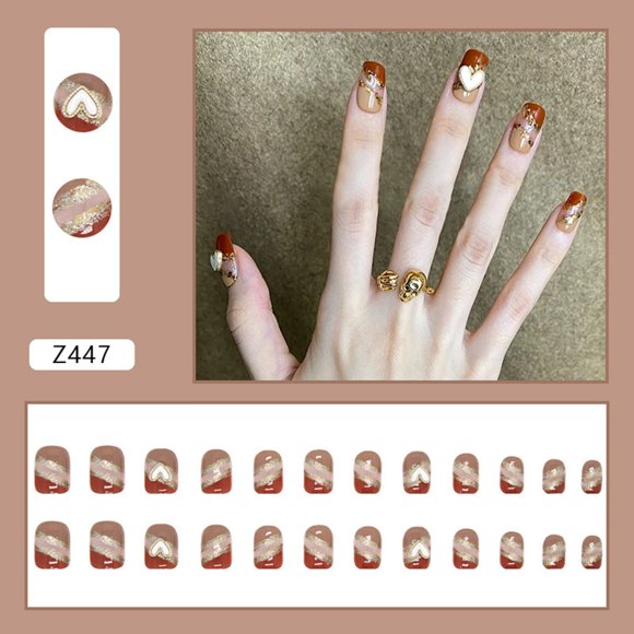 CYC Early Autumn Coffee Color Love Press On Nail Nail Patch Shiny Gold Nail Wearing Finished Product 1ml